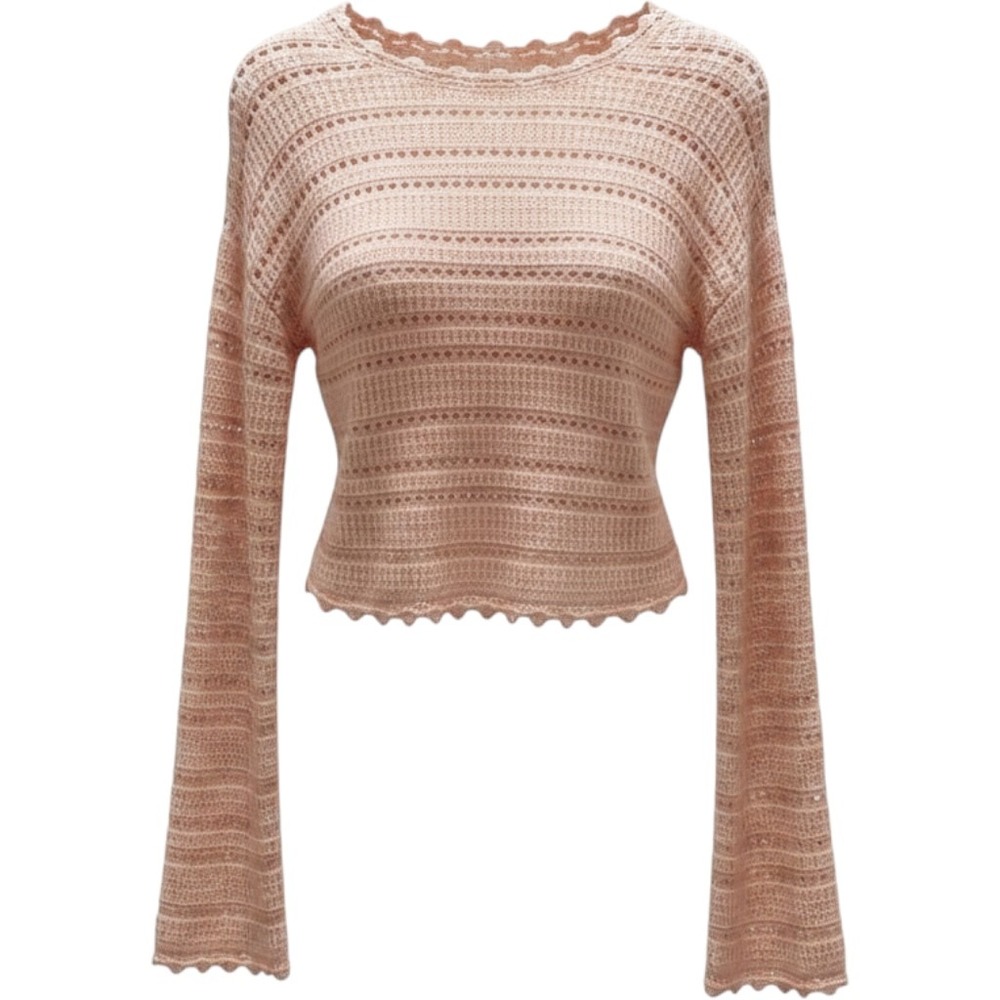 Pink Rose NWT Twist Front Peach Sweater Cropped Knit Long Sleeve Boho Top Large